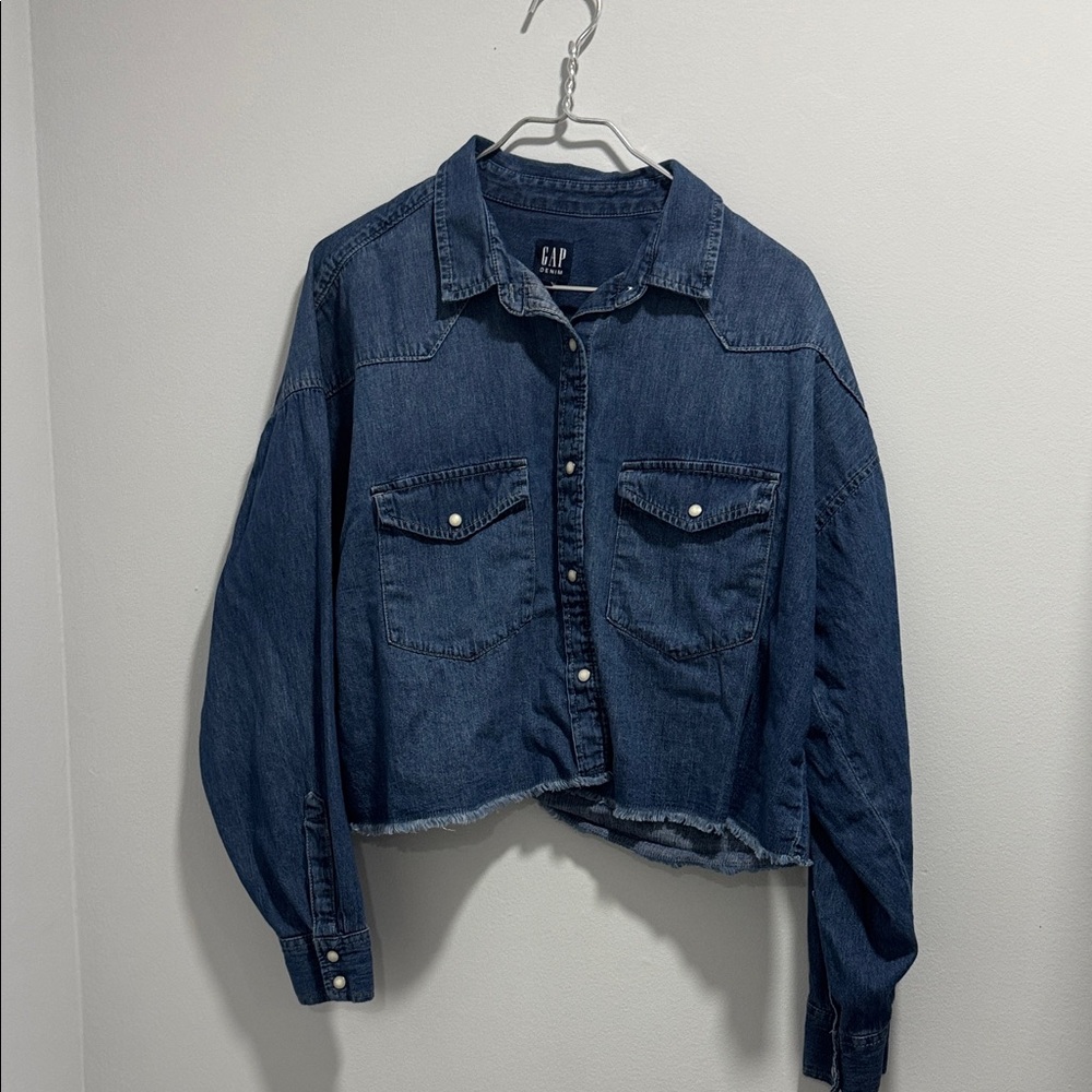 GAP Blue Denim Cropped Shirt
